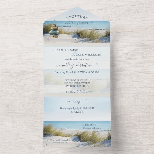 Beach and Dunes All in One Wedding Invitation All In One Uitnodiging (Binnen)