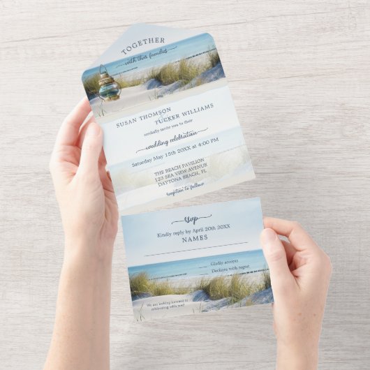Beach and Dunes All in One Wedding Invitation All In One Uitnodiging (Afscheurbaar)
