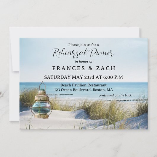Beach and Dunes QR Code Rehearsal Dinner Kaart (Voorkant)