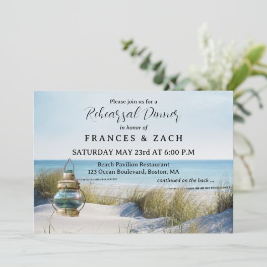 Beach and Dunes QR Code Rehearsal Dinner Kaart (Staand voorkant)