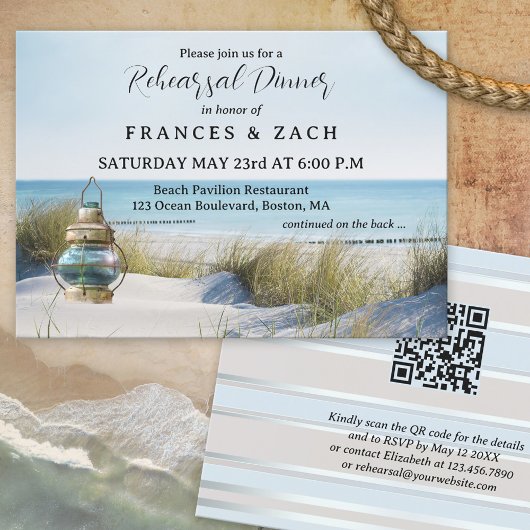 Beach and Dunes QR Code Rehearsal Dinner Kaart