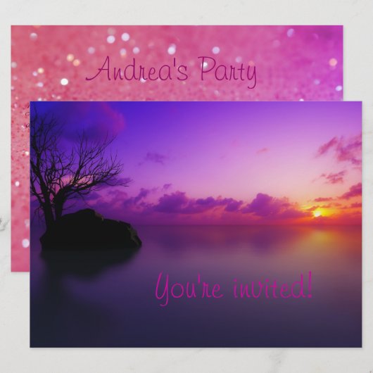 Beach and Glitter Invitation Kaart (Voorkant / Achterkant)