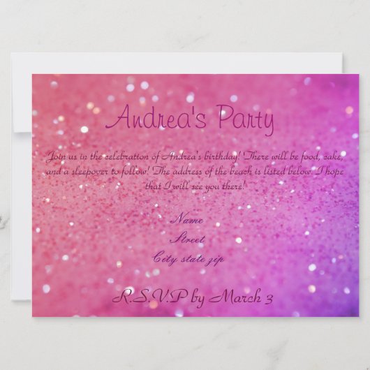 Beach and Glitter Invitation Kaart (Achterkant)