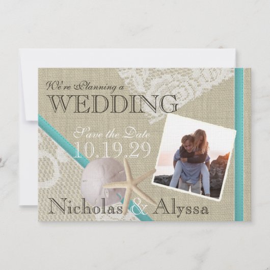 Beach and Lace Romantic Save the Date (Voorkant)