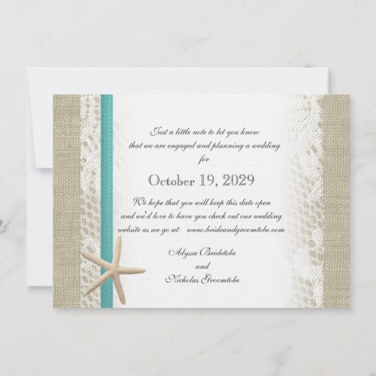 Beach and  Lace Romantic Save the Date (Achterkant)