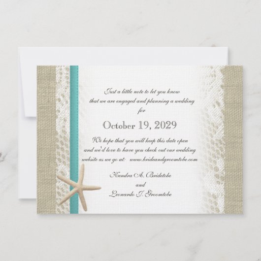 Beach and Lace Romantic Save the Date (Achterkant)