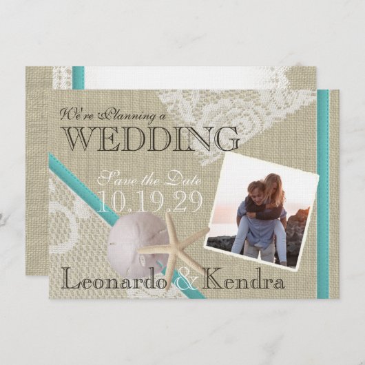 Beach and Lace Romantic Save the Date (Voorkant / Achterkant)