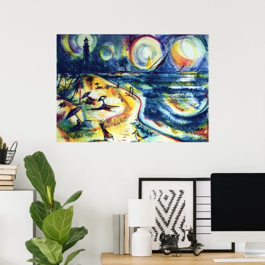 Beach and Lighthouse 3 Poster (Thuiskantoor)