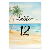 Beach and Palm Trees Elegant Wedding Table Number Kaart (Voorkant)