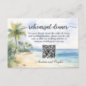 Beach and Palm Trees QR Code Rehearsal Dinner Informatiekaartje (Voorkant)