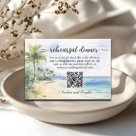 Beach and Palm Trees QR Code Rehearsal Dinner Informatiekaartje