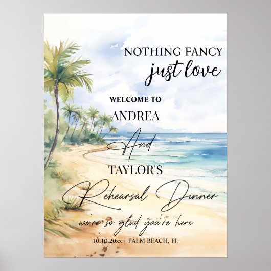 Beach and Palm Trees Rehearsal Dinner Welcome Poster (Voorkant)