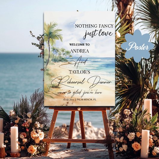 Beach and Palm Trees Rehearsal Dinner Welcome Poster
