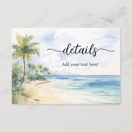 Beach and Palm Trees  Wedding Details Informatiekaartje (Voorkant)