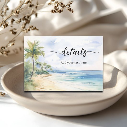 Beach and Palm Trees Wedding Details Informatiekaartje