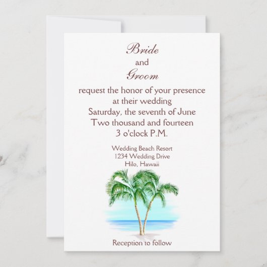 Beach and Palm Trees Wedding Invitation Kaart (Voorkant)