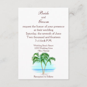 Beach and Palm Trees Wedding Invitation Kaart