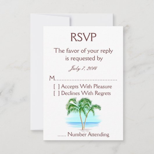 Beach and Palm Trees Wedding RSVP Kaartje (Voorkant)