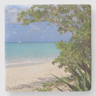 Beach and Sailboat in Antigua Square Onderzetter