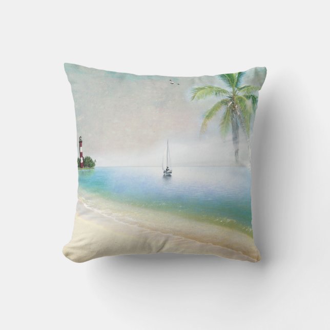 Beach and Sailboat Pillow Kussen (Voorkant)