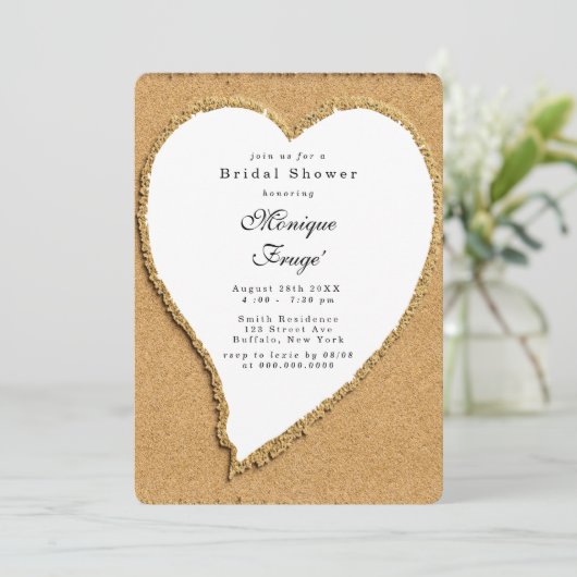 Beach and Sand Heart Bridal Shower Kaart (Staand voorkant)