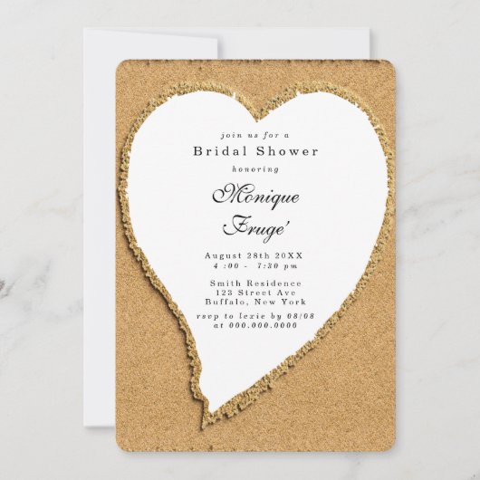 Beach and Sand Heart Bridal Shower Kaart (Voorkant)