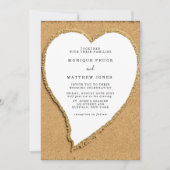 Beach and Sand Heart Destination Wedding Invitati Kaart (Voorkant)