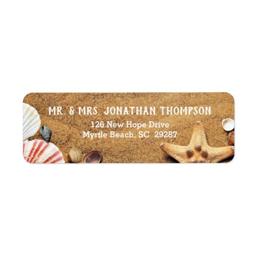 Beach and Seashell Wedding Return Address Stickers (Voorkant)