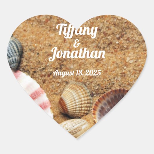 Beach and Seashells Heart Shaped Stickers (Voorkant)