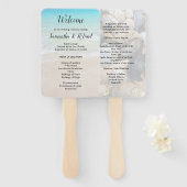 Beach and Seashells Wedding Fan Programme Handwaaier (Voorkant en achterkant)