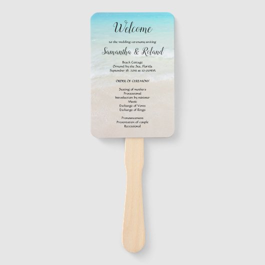 Beach and Seashells Wedding Fan Programme Handwaaier (Voorkant)