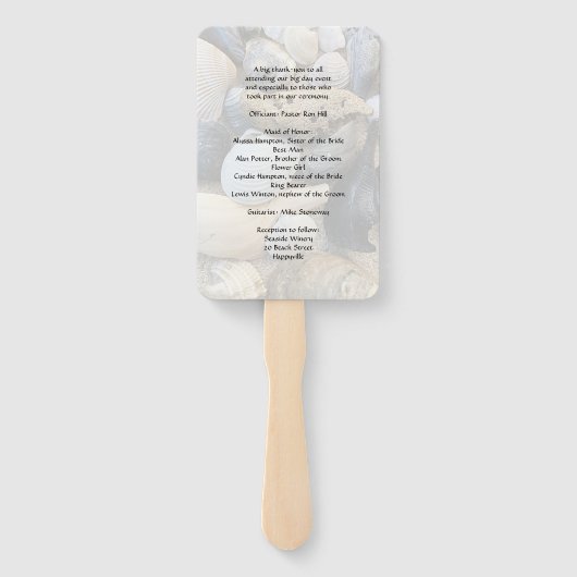Beach and Seashells Wedding Fan Programme Handwaaier (Achterkant)