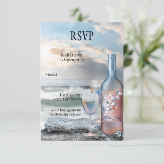 Beach and Wine Th-Wedding RSVP-kaart Kaart (Staand voorkant)