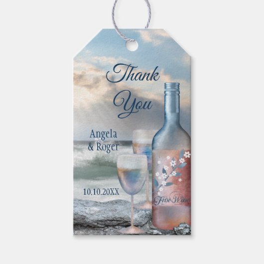 Beach and Wine Wedding Favor Dank je Label Cadeaulabel (Voorkant)