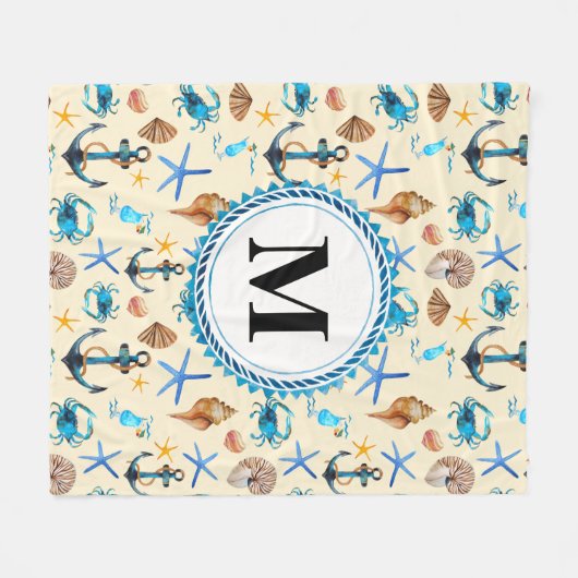 Beach and Zee Life Threaded Pattern Monogram Fleece Deken (Voorkant (Horizontaal))