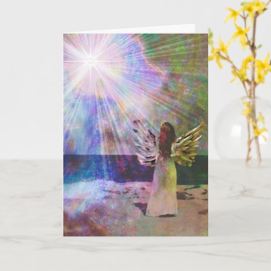 Beach Angel of Light Greeting Card Kaart (Gele Bloem)