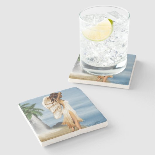 Beach Angel Stenen Onderzetter (Zijkant)