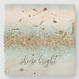 Beach Aqua Blue Ombre Gold Glitzy Sparkle Stenen Onderzetter