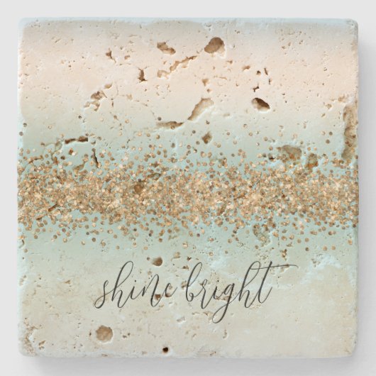 Beach Aqua Blue Ombre Gold Glitzy Sparkle Stenen Onderzetter (Voorkant)