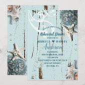 Beach Aqua Blue Seashell bruiloft repetitie diner Kaart (Voorkant / Achterkant)