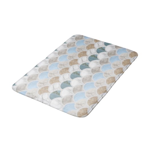 beach aqua blue white marble pastel mermaid scales badmat (Gekanteld)