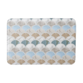 beach aqua blue white marble pastel mermaid scales badmat