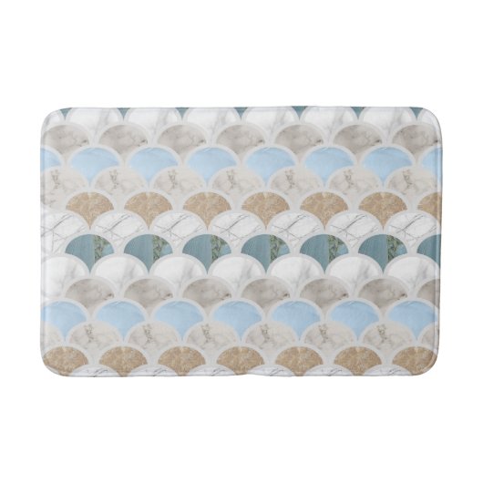 beach aqua blue white marble pastel mermaid scales badmat (Voorkant)
