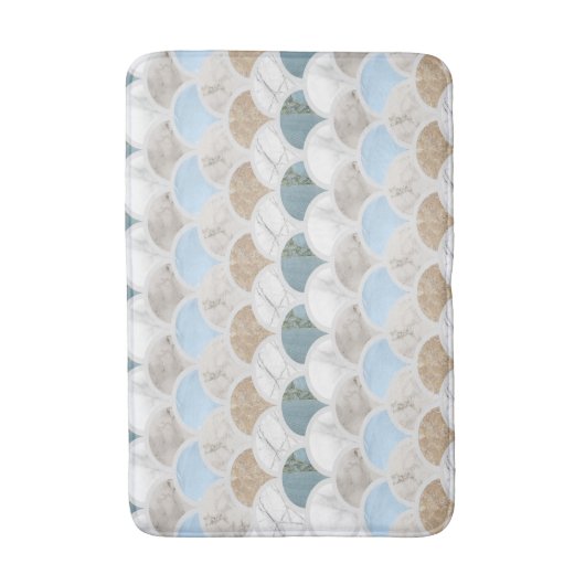 beach aqua blue white marble pastel mermaid scales badmat (Voorkant Verticaal)