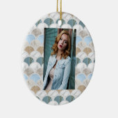 beach aqua blue white marble pastel mermaid scales keramisch ornament (Rechts)