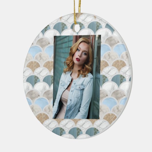 beach aqua blue white marble pastel mermaid scales keramisch ornament (Links)