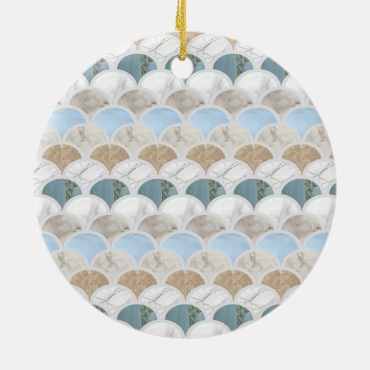 beach aqua blue white marble pastel mermaid scales keramisch ornament (Achterkant)