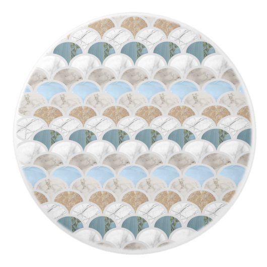 beach aqua blue white marble pastel mermaid scales keramische knop (Voorkant)