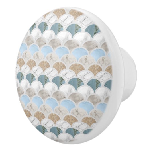 beach aqua blue white marble pastel mermaid scales keramische knop (Rechts)