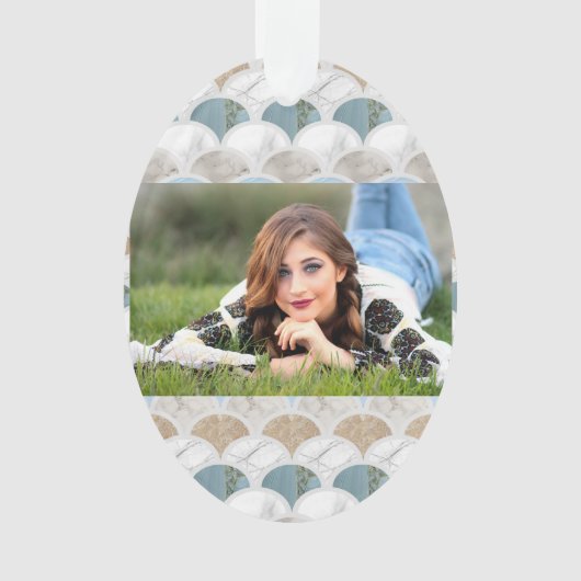 beach aqua blue white marble pastel mermaid scales ornament (voorkant)